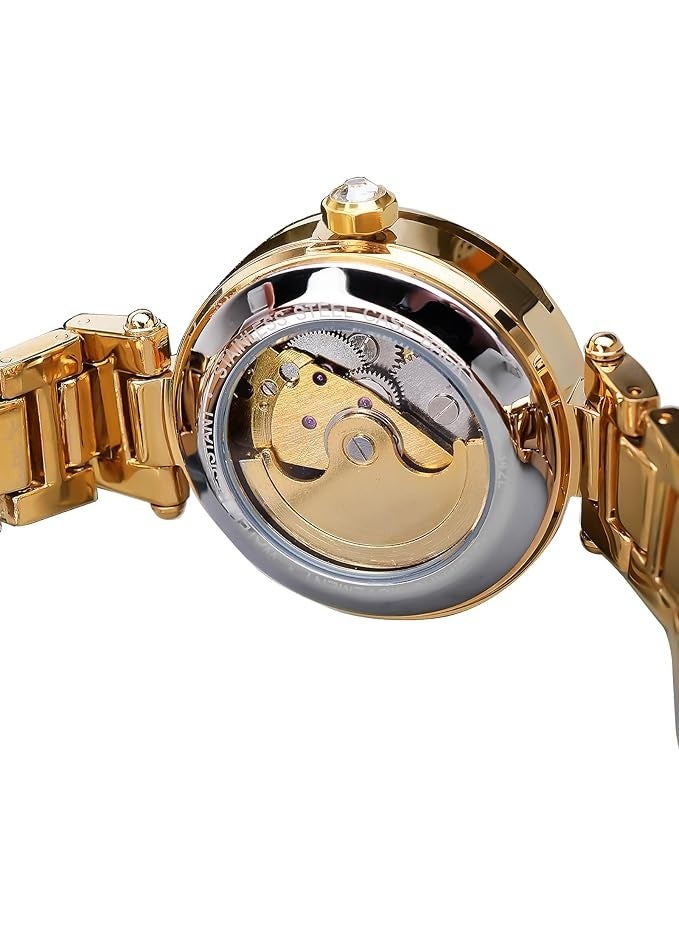FORSINING Women Automatic Mechanical Watches Skeleton Steampunk Watch with Diamond and Carving Flower Craft Cold Watch for Women Minimalist Retro Design Mechanical Skeleton Wrist Watch - Image 5